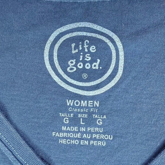 LIFE IS GOOD Womens V Neck Graphic Tee Large Classic Fit Coastal Casual - Picture 3 of 9